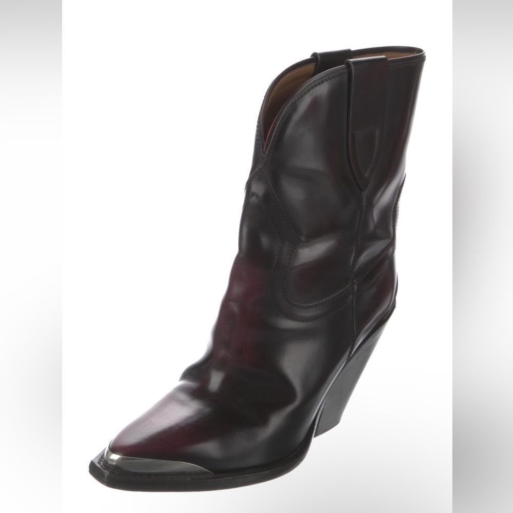 Isabel Marant Leyane embellished glossed-leather ankle western cowboy boots - Picture 2 of 5